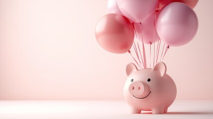 Wall Mural - piggy bank with payday balloons, financial happiness, pastel background