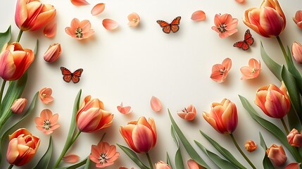 Wall Mural - tulips on a green background