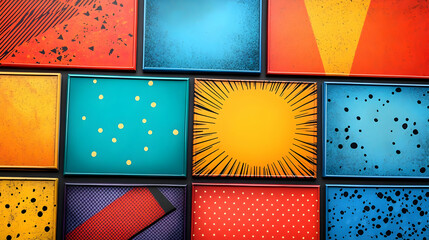 Wall Mural - Abstract Geometric Pattern Background with Colorful Squares and Dots