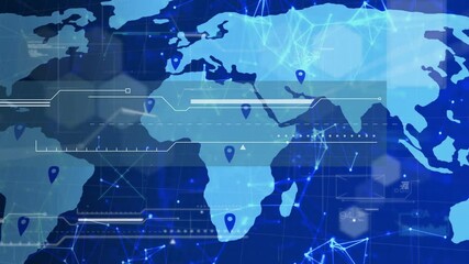 Poster - World map with location markers and network connections animation