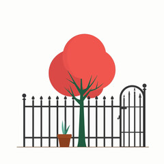 Red Tree with Green Trunk and Flower Pot