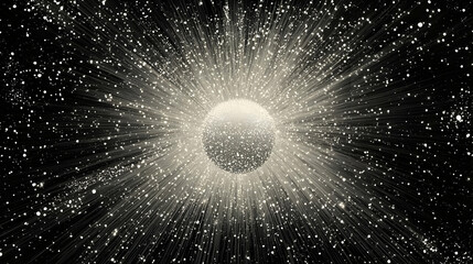 Wall Mural - abstract light rays and glowing sphere on black background