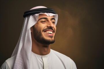 Wall Mural - A smiling man with a white scarf and a black hat