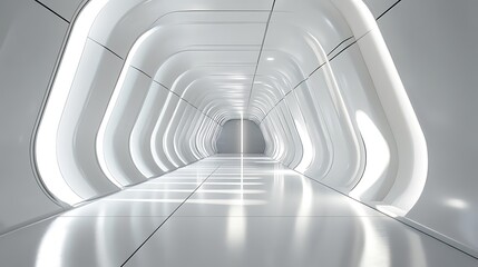 Sticker - White Futuristic Corridor with Curved Walls