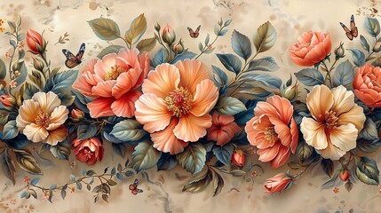 Wall Mural - a stunning floral banner or frame