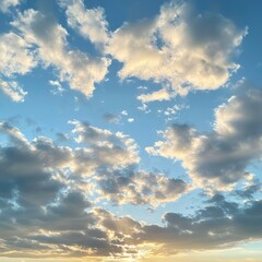 Poster - A beautiful blue sky with white fluffy clouds and a hint of golden light.