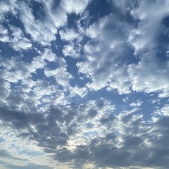 Poster - A beautiful blue sky with fluffy white clouds, scattered throughout the frame, creating a sense of peace and tranquility.