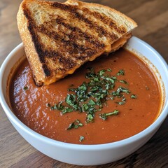 Canvas Print - A bowl of tomato soup with a grilled cheese sandwich.