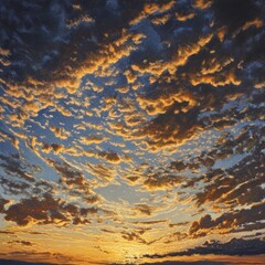 Canvas Print - A breathtaking sunset with vibrant, golden clouds filling the sky.