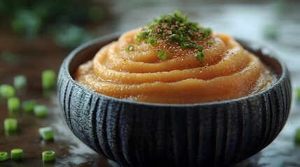 Traditional Japanese Miso Paste with Shichimi Togarashi and Green Onion Garnish in 3D Rendering