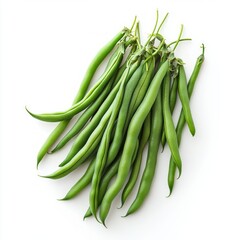 Sticker - A bunch of fresh green beans on a white background.