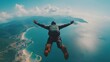 © Piyawat - Sky diving over sea and mountain background