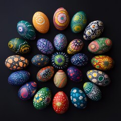 Wall Mural - A circle of brightly colored Easter eggs, each decorated with unique patterns.