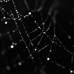 Poster - A close-up of a spider web with dew drops hanging on the strands.