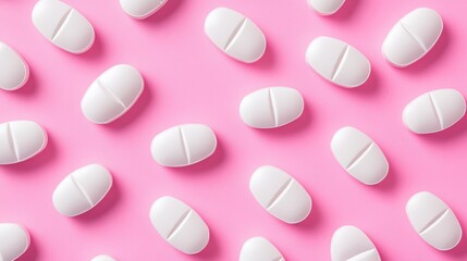 Wall Mural - White capsules on pink background,Medicines to combat the epidemic and viruses,tablet grid,Drug, tablet, pills,Global healthcare concept. Antibiotics drug resistance,Pharmaceutical industry.