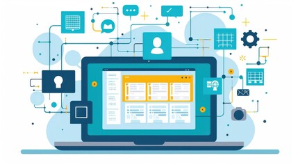laptop displaying a content management system cms interface, website backend design, seamless conten