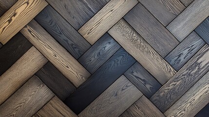 Poster - Dark Wooden Herringbone Pattern Floor