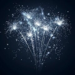 Canvas Print - A cluster of white fireworks exploding against a dark blue sky.