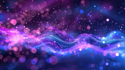 Wall Mural - Abstract purple and blue glowing wave with bokeh effect.