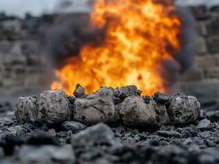 Wall Mural - Burning coal in industrial fire