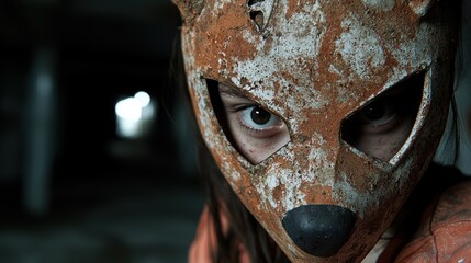 Wall Mural - Close-up of a mysterious masked figure