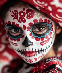 Canvas Print - vibrant day of the dead makeup portrait