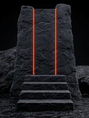 Poster - Dramatic stone structure with glowing red lines