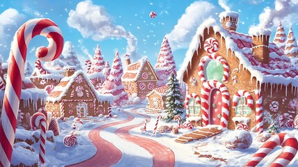 Festive Gingerbread Village Winter Wonderland