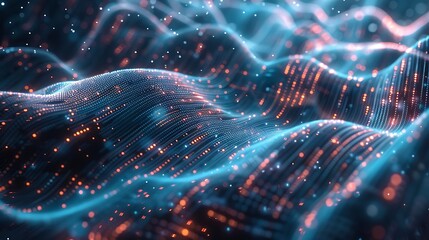 Wall Mural - abstract digital landscape with wavy glowing dots pattern background for dynamic futuristic modern t
