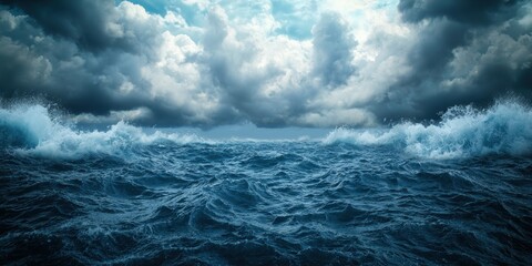 Poster - Stormy ocean waves and dramatic cloudy sky