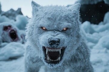 Poster - Fierce snow wolf with glowing eyes