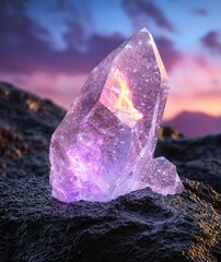 Poster - Glowing amethyst crystal in nature