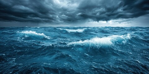 Poster - Stormy ocean waves and dark clouds