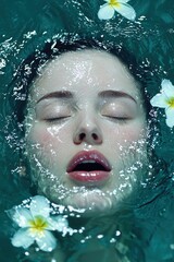 Poster - Serene woman relaxing in tropical water