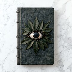 Mystical book cover with eye and leaves