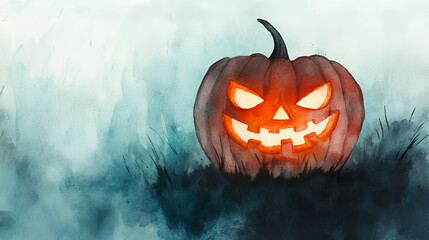 Canvas Print - Spooky Jack-O-Lantern Watercolor Illustration - Perfect for Halloween Designs