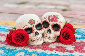 Canvas Print - Colorful Dia de los Muertos Skull Decorations