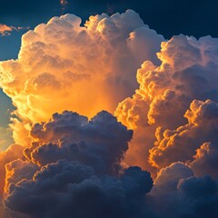 Poster - A dramatic, vibrant sky filled with fluffy, sunlit clouds.