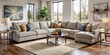 © DigitalArt Max - The modern four-piece sectional sofa takes center stage in the living room, surrounded by rich jewel-toned throw