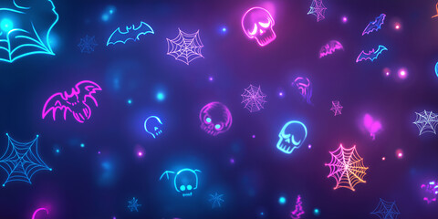 Wall Mural - Halloween background with light styled icons, unique festive design
