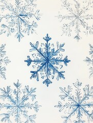 Leinwandbilder - Intricate snowflakes in varying shades of blue create a captivating abstract pattern, evoking the serene beauty of a winter wonderland. Generative AI