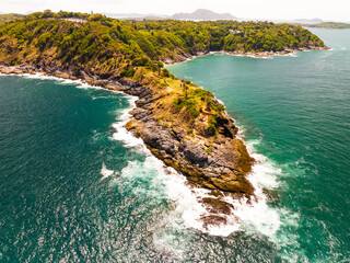 Drone view Beautiful sea in high season at Phuket Thailand