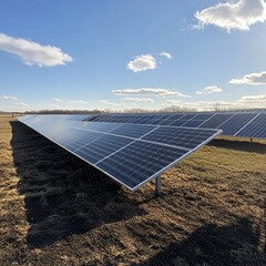 Wall Mural - A field of solar panels on a sunny day.