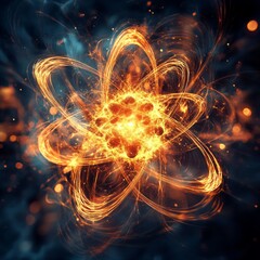 Wall Mural - A fiery atomic structure with swirling energy and particles.