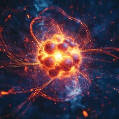 Canvas Print - A fiery explosion with glowing particles and bright energy bursts.