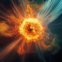 Canvas Print - A fiery explosion with radiating streaks of light and smoke.