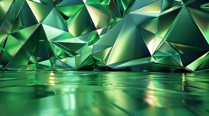 Wall Mural - Abstract green geometric background with a reflective surface.