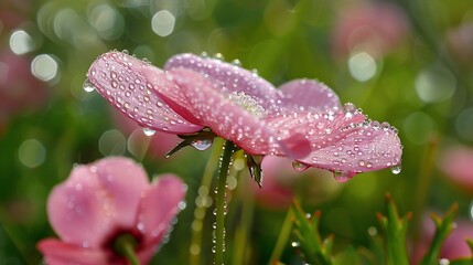 Wall Mural - On a meadow another fit flower glimmer with dew droplets