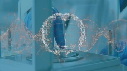 Wall Mural - dna strand and molecular structure animation over scientist working in laboratory