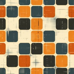 Wall Mural - Retro Geometric Pattern with Orange and Blue Squares